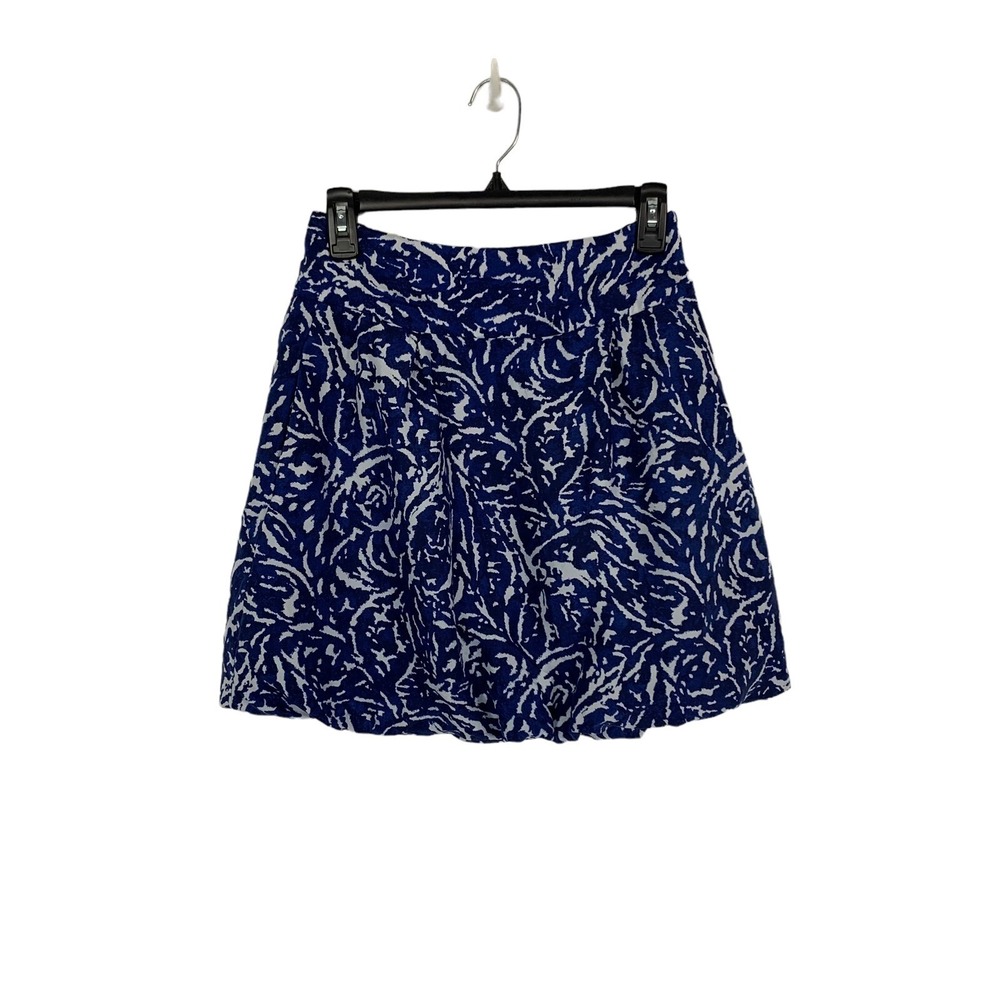 Banana Republic Silk Blue White Floral Print Mini Skirt Lined 100% Silk Size 0